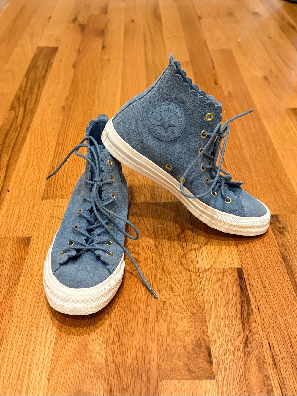 Converse All Star Frilly Thrills Suede High-Top Light Blue with Scalloped Trim